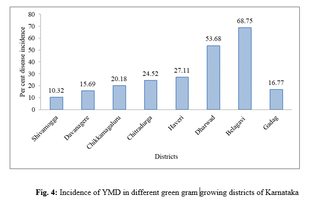 Status of Sucking Insect Pests and Yellow Mosaic Disease Incidence in Major Greengram, (Vigna radiata) Growing Districts of Karnataka 5 figures