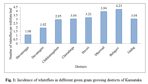 Status of Sucking Insect Pests and Yellow Mosaic Disease Incidence in Major Greengram, (Vigna radiata) Growing Districts of Karnataka 2 figures